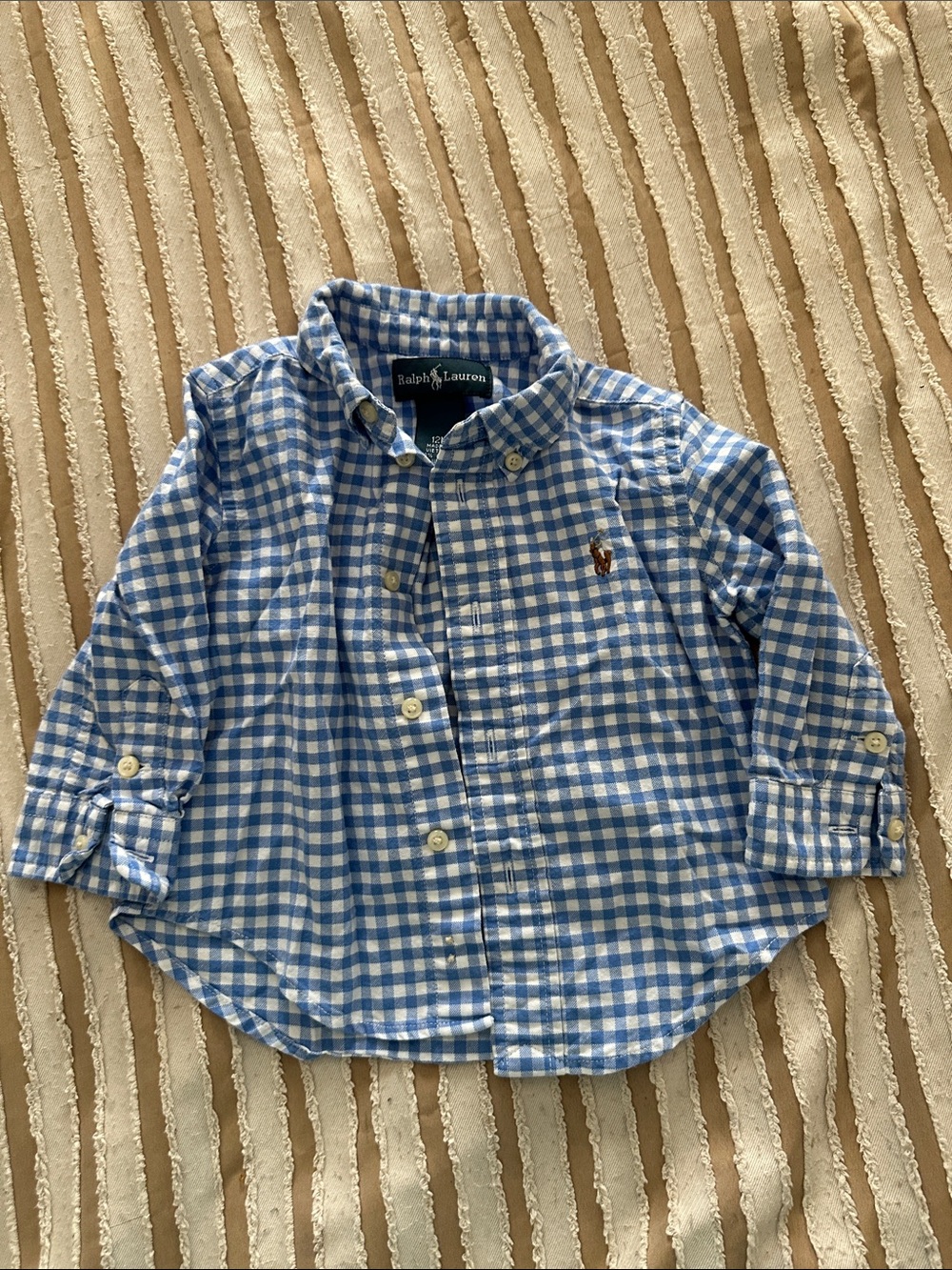 Ralph Lauren Blue and White Gingham Button-Down Shirt for Kids